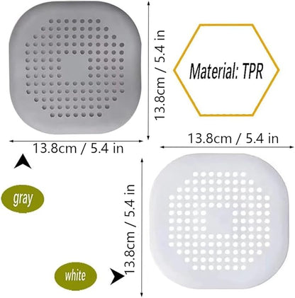 Pack of 2 Silicone Drain Strainer, Shower Hair Catcher, Bathtub Drain Cover, Drain Strainer for Bathroom Bathtub and Kitchen (1 Grey 1 White