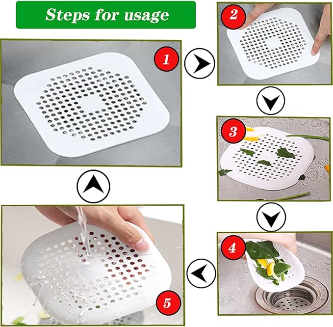Pack of 2 Silicone Drain Strainer, Shower Hair Catcher, Bathtub Drain Cover, Drain Strainer for Bathroom Bathtub and Kitchen (1 Grey 1 White